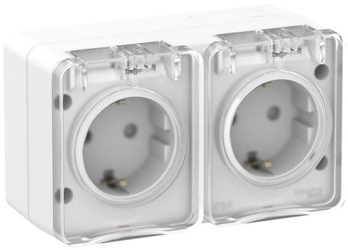 Розетка с заземлением накладная Systeme Electric AtlasDesign Profi54 2-м. крышка IP54 белый картинка